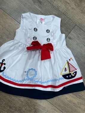 Good Lad White Nautical Dress with Red Bow